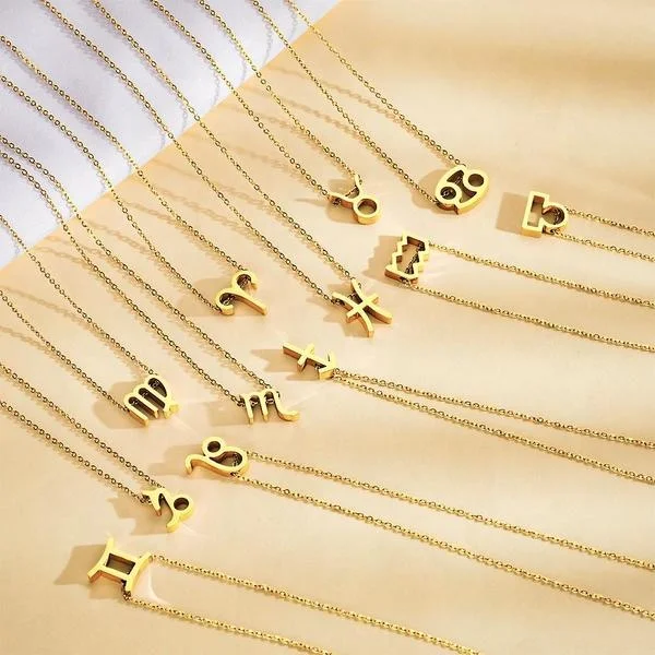 

12 Consetllations Necklace Leo Anti-Oxidation Collier Acier Inoxydable Femme Stainless Steel Zodiac Necklace, Silve, rose, gold