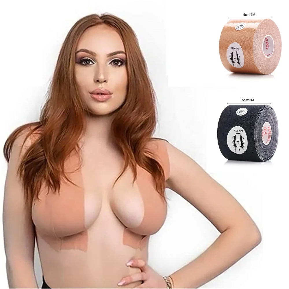 

2020 Hot Sale Adjustable Invisible Safe Ladies Instant Breast Lifts Fabric Adhesive Lace Boob Bra Tape with Packaging, 6 colors