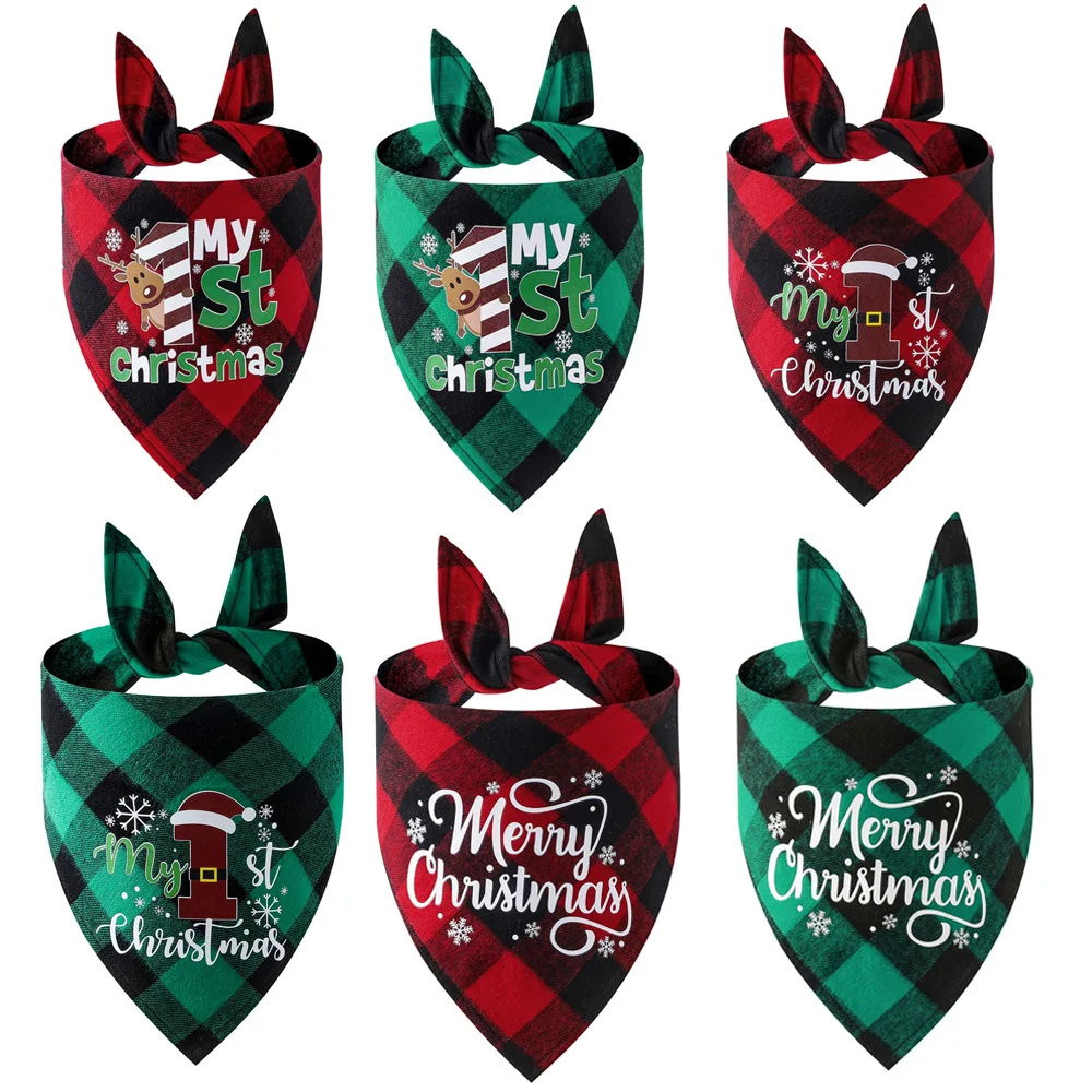 

Peaktoppets Manufacturer Wholesale Custom Logo Design Pattern Printed Plaid Cotton Pet Accessories Dog Christmas Bandana