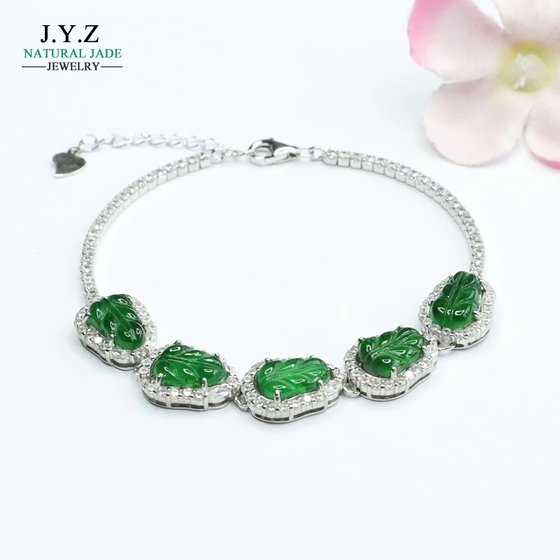 

S925 Silver Inlay Natural Emerald Ice-Like Emperor Green Leaves Bracelet Jewelry Live Delivery 2051302