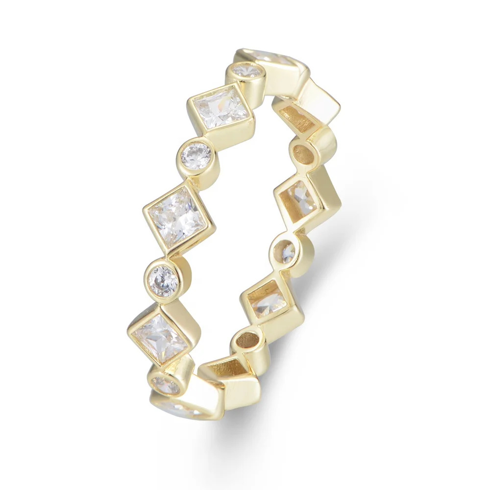 Pretty trendy gold wedding Geometric Cubic Diamond Ring