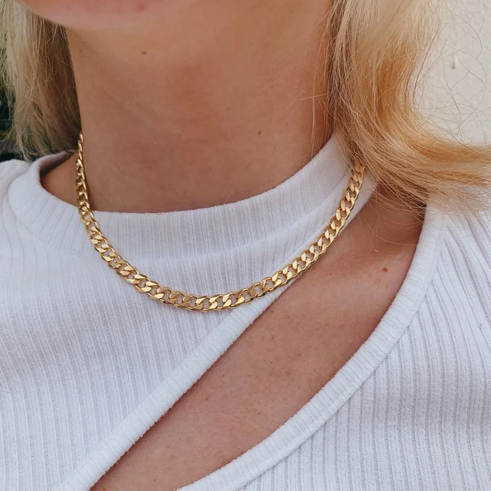 

6mm Cuban chain wholesale ladies hip hop 14k gold plated Miami ladies chain layered necklace stainless steel