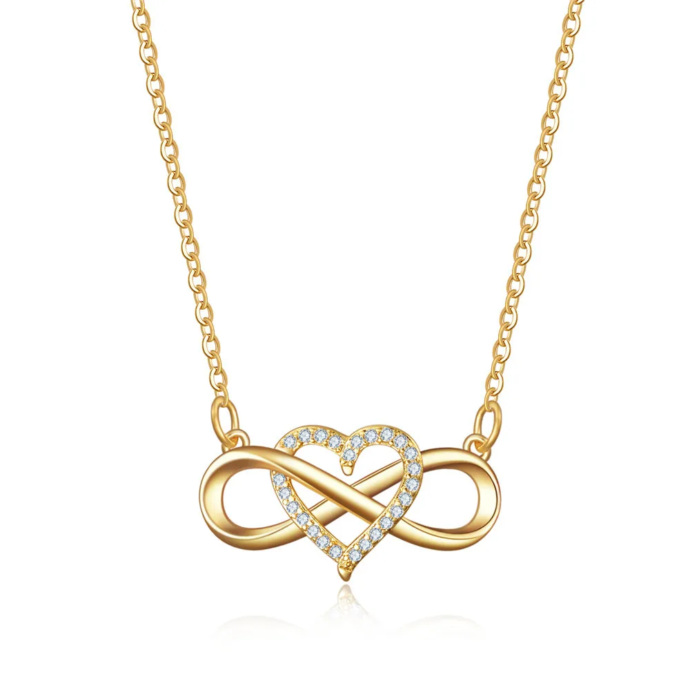 

Wholesale Women Zircon Heart Necklace Gold Infinity Heart Necklace for Lovers