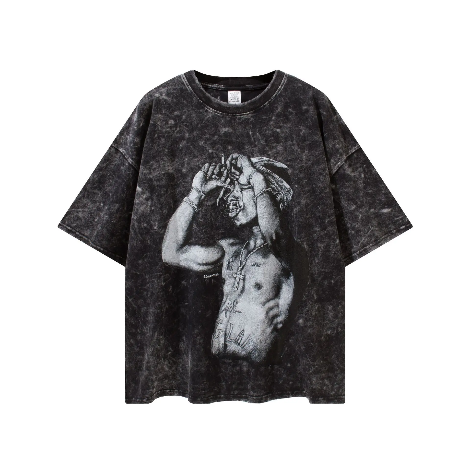 

High Workmanship Vintage TUPAC Printed Loose Short Sleeve T-shirt for Men, Accept customized colours