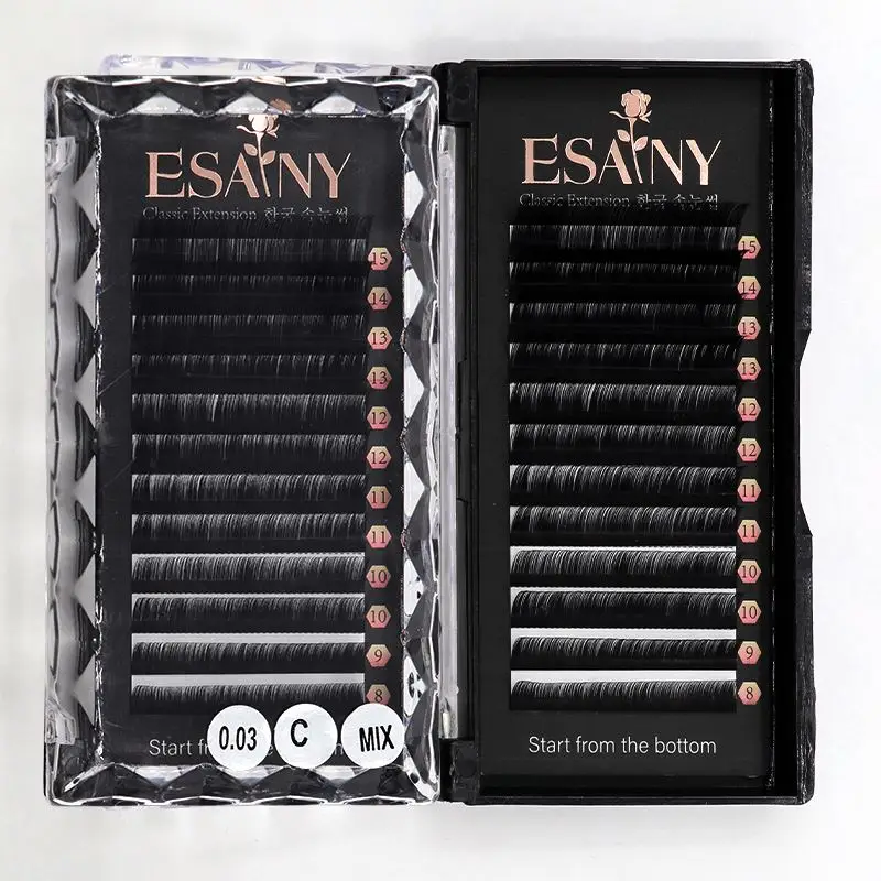 

Eyelash Extension Wands Salon Lash Supplies Patch Boxes Label Bloom Loose Matte Tray Mink Single D Curl, Black