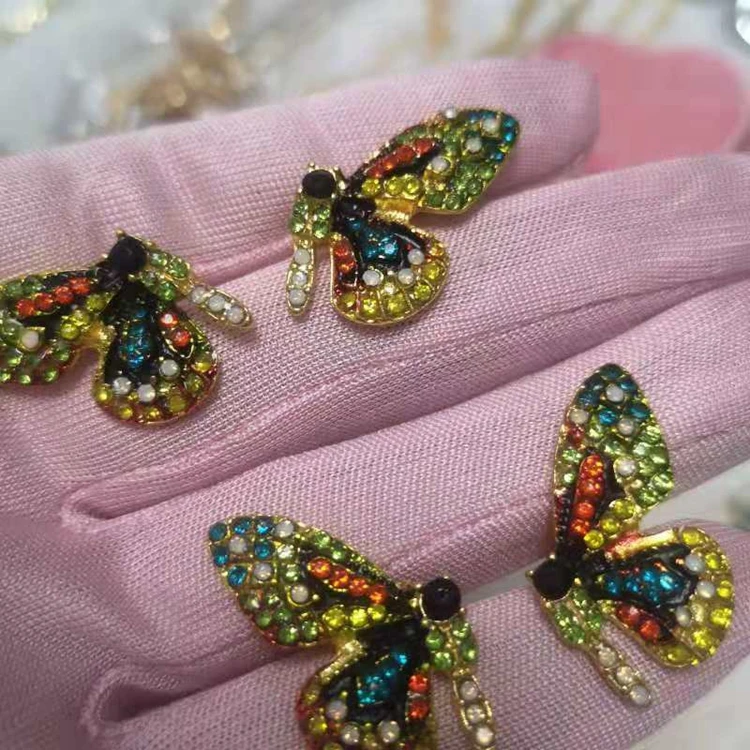 

jialin jewelry Luxury Designs Ladies Jewelries Handmade animal Colorful Korean Rhinestone Butterfly Earrings For Women 2021