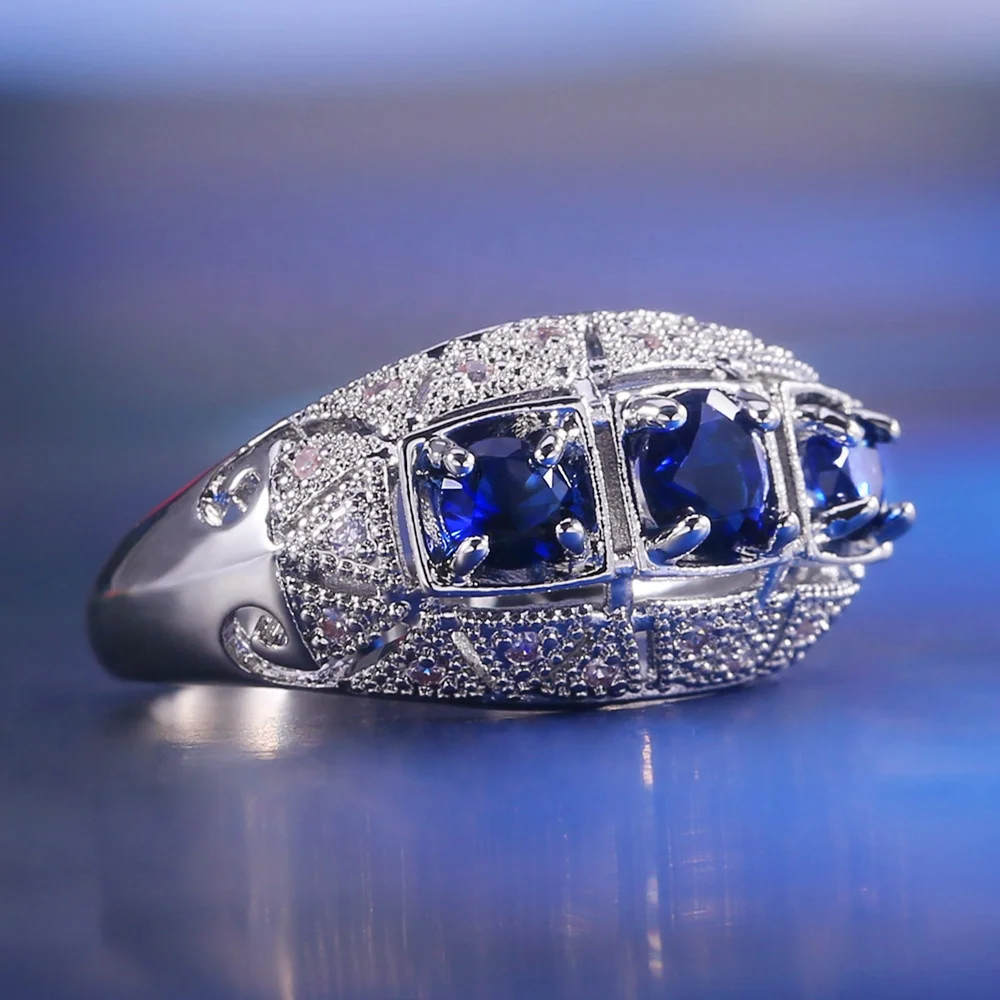 

Wong Rain Vintage Sapphire Gemstone Diamonds Wedding Engagement Cluster Ring Fine Jewelry Wholesale