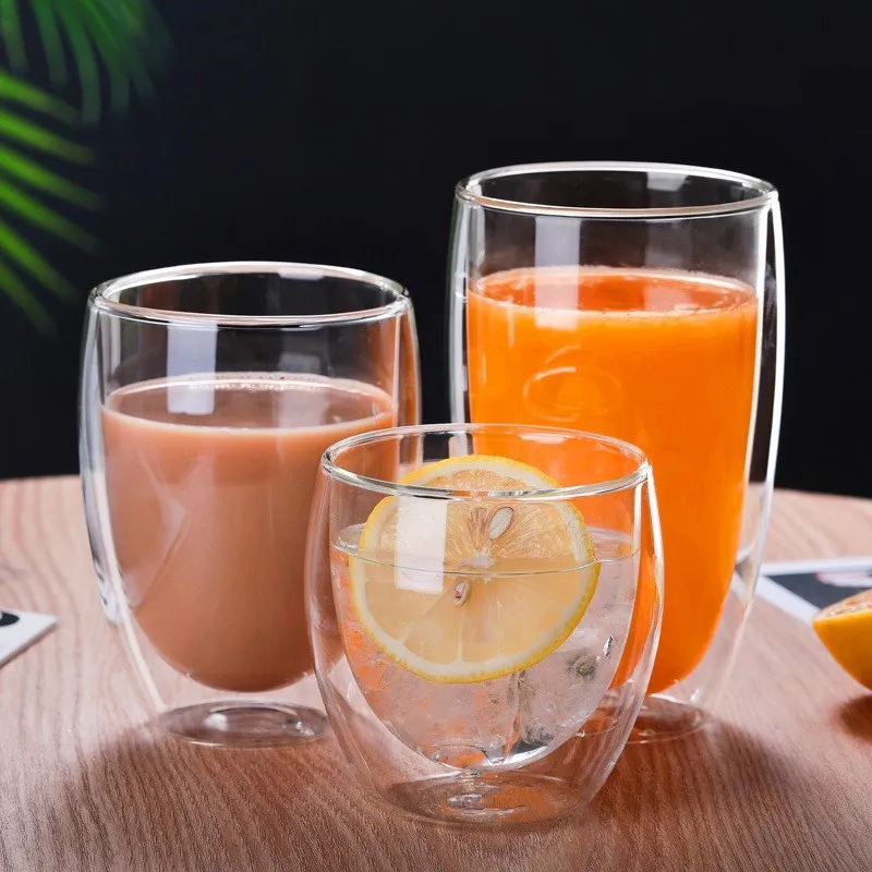 

Double Wall Glass Insulation Mug, Custom Logo Hand Clear Borosilicate Glass Cup for Coffee Tea, Transparent clear