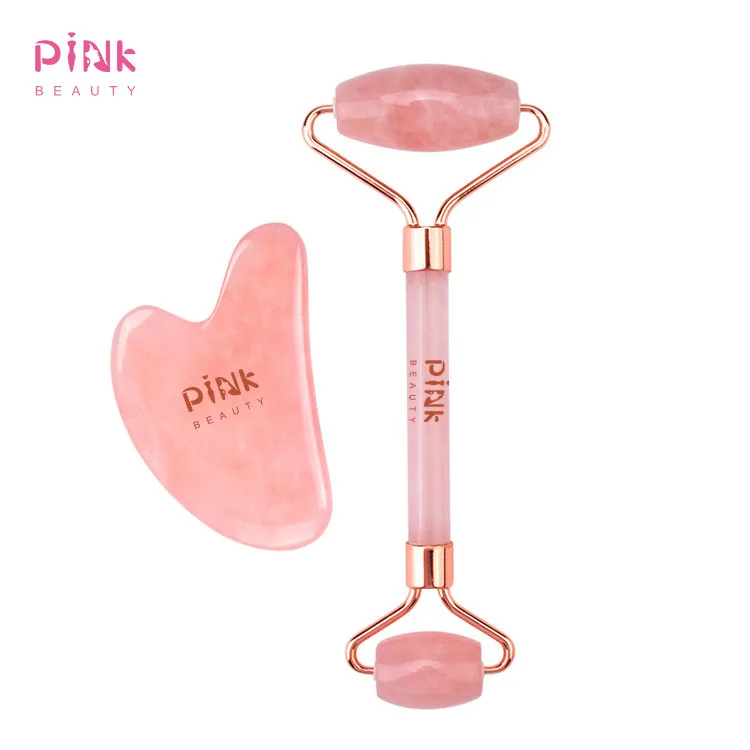 

PINK Beauty 2021 Anti Aging Therapy Nephrite Stone Rose Quartz Gua Sha Massage Set for Face Massage