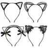 Masquerade Lace Eye Mask and Cat Ears Headband for Halloween Venetian Carnival Party Costume Ball, Black