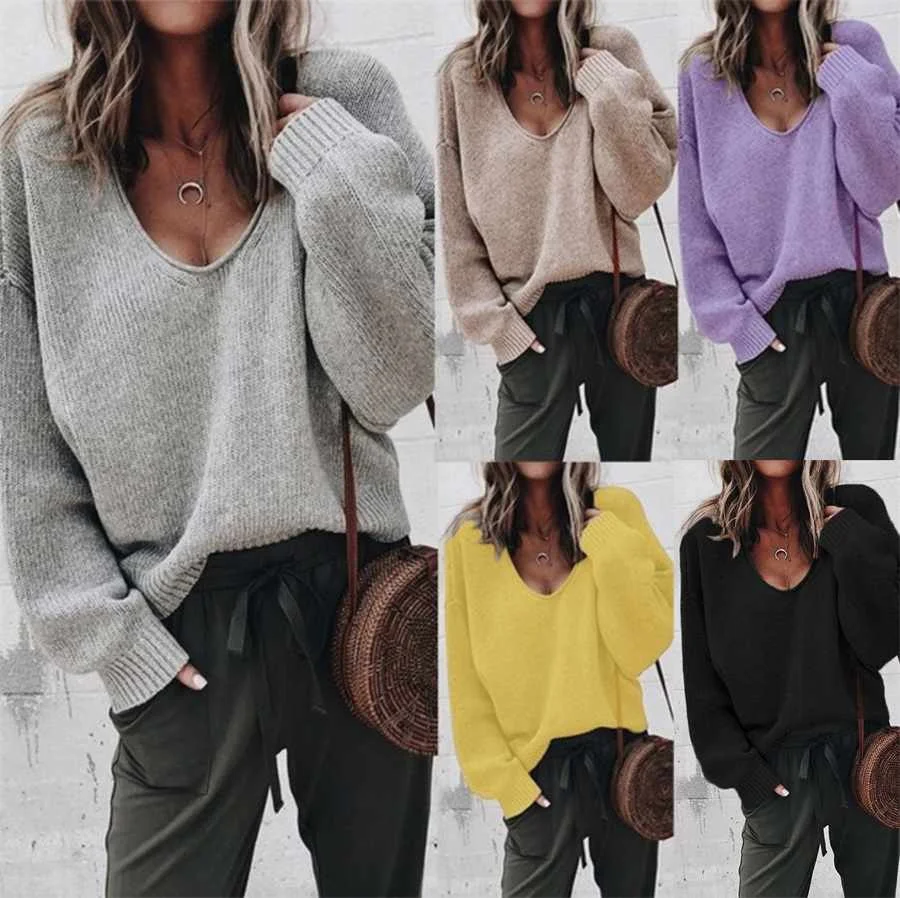 

New multicolor V-neck loose sweater sweater women, As pictures