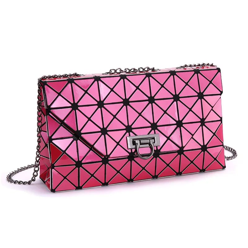 

2022 Newest style crossbody wallet purse key holder Lattice geometric Card Holder women's purse wallet with chain, Rose red, silver