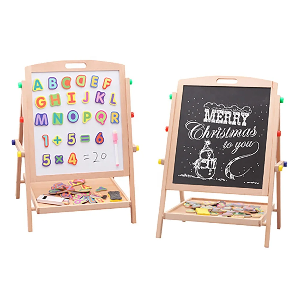 Small Blackboard Double Sided Children's Drawing Board Wooden Drawing Board Wooden Easel for Preschool Kids