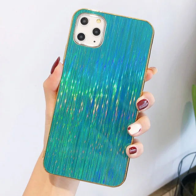 

Bing Glitter Mirror Glossy Phone Case For iPhone 7 8 6 6S Plus X XS Max XR XIR XIS Max 2020 Luxury Gradient Aurora Laser Cover