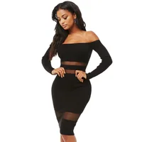 

2020 Mesh Transparent Black Long Sleeve Off Shoulder Dresses Women Sexy