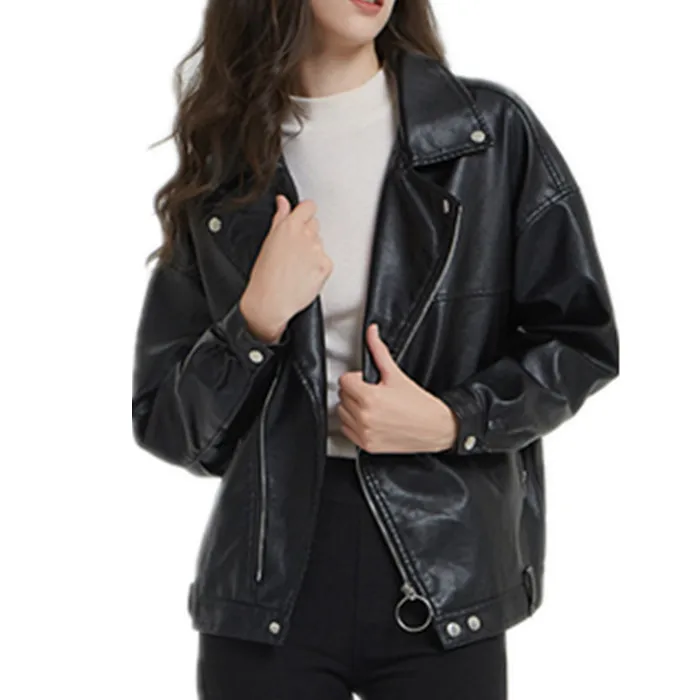 

Clothing manufacturer women's vintage street Longsleeve women's loose casual leather jacket