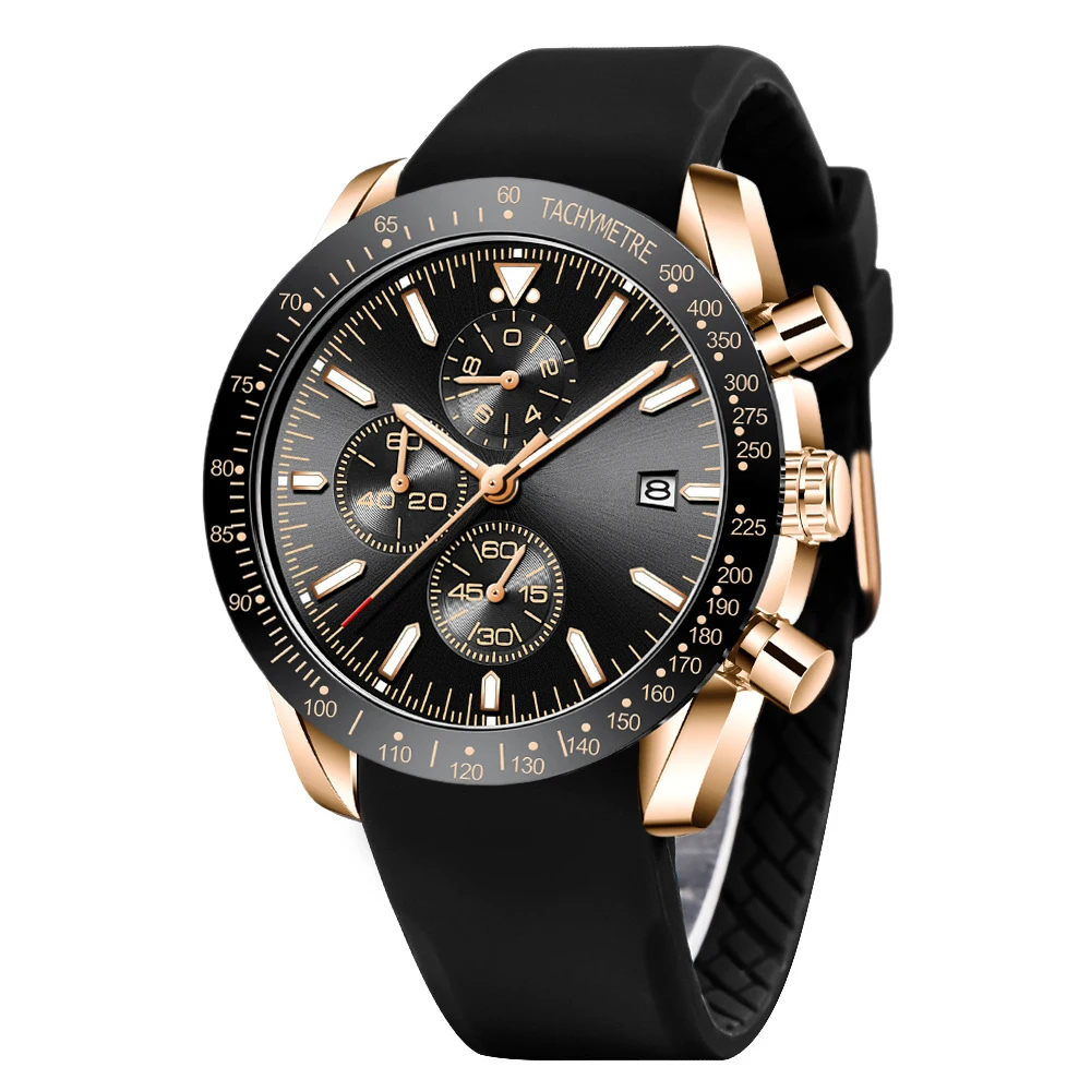 

High Quality Multi-functional Leather Strap 3 Sub Dial Tachymetre Chronograph Calendar Sport Men Wrist Luxury Quartz Watch