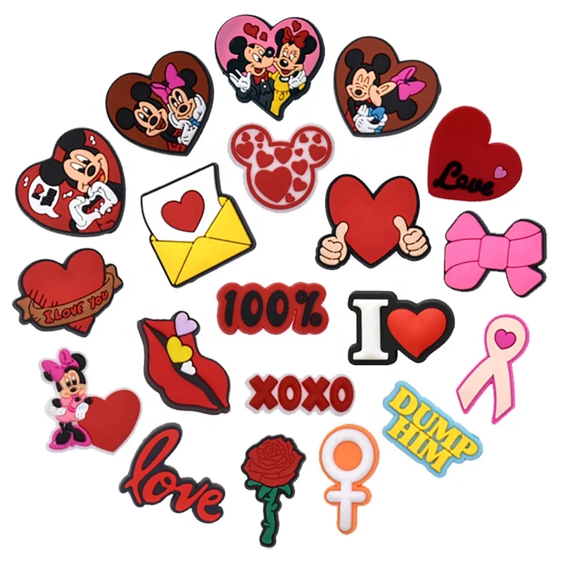 

2022 Valentine Day XOXO Croc Charms Soft PVC Heart Love Shoe Charms for Sweetheart Lover Lady Favor Gifts, Accept customized
