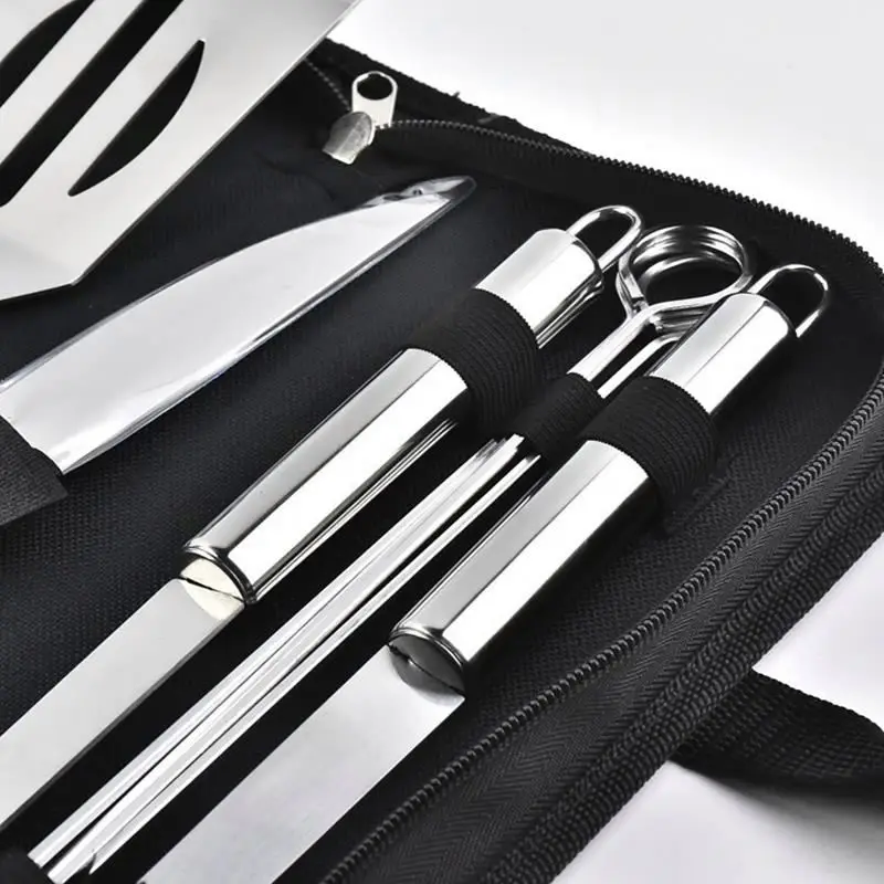 

Custom Logo 9 in1 bbq stainless steel foldable barbecue tool set HOPc6 new style stainless steel kitchen tools, Silver