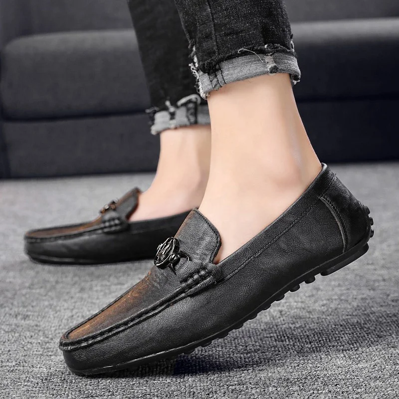 

Black beanie 202020new trendy all-match casual leather men's slip-on soft bottom lazy driving shoes