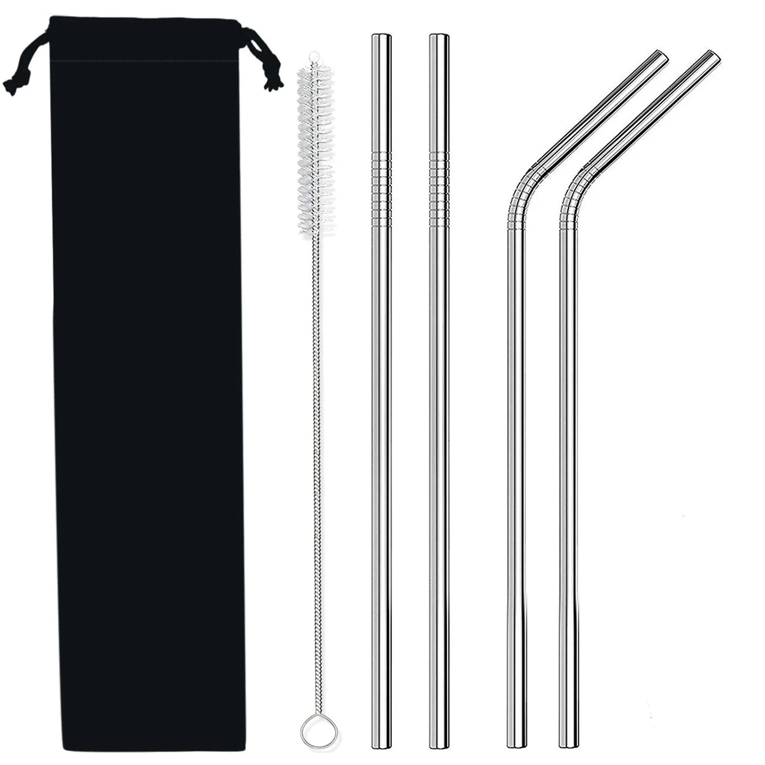 

Straws Set with Bag Reusable Stainless Steel 304 Logo Metal Straw, Silver/gold/black/rose gold/blue/purple