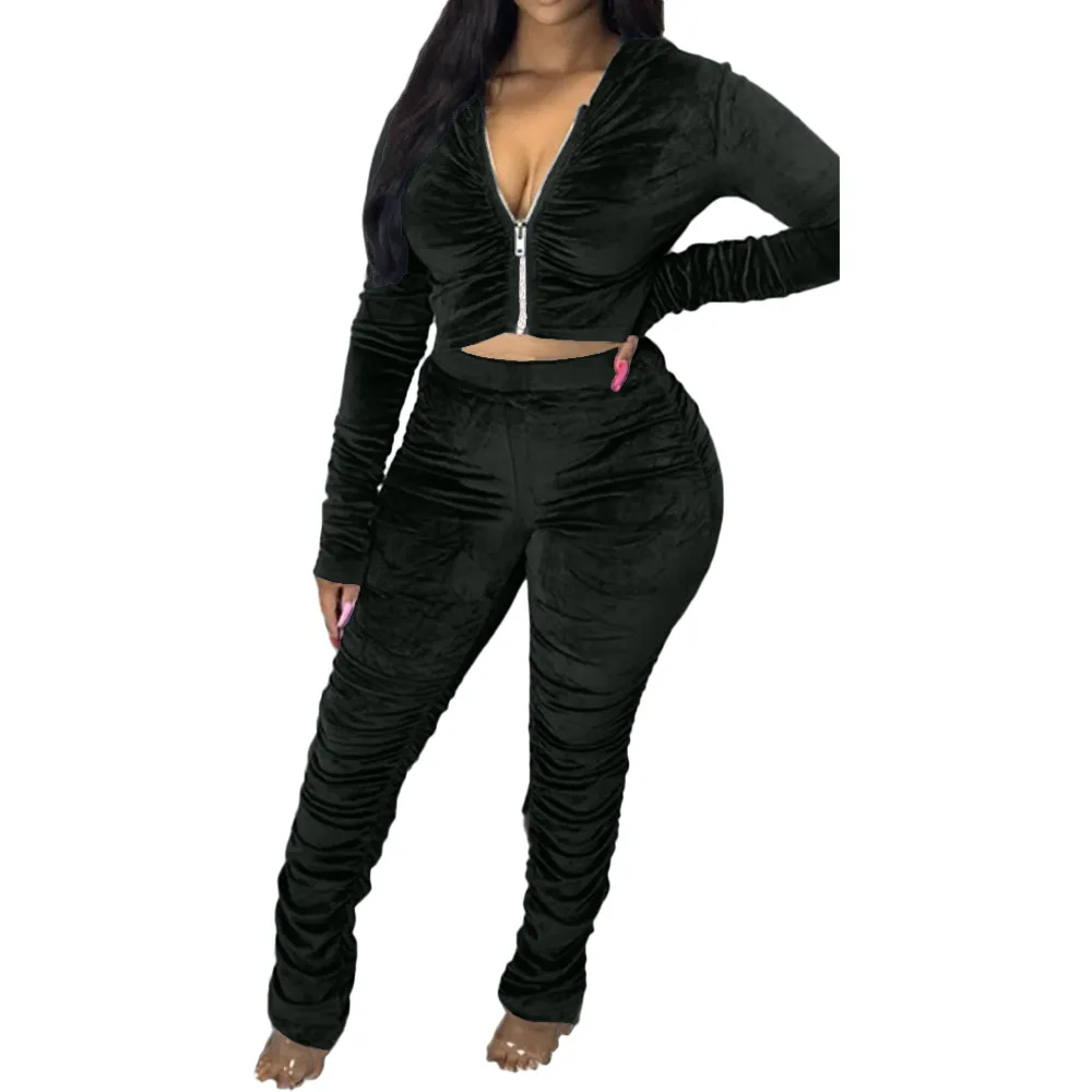 

China factory wholesale velour tracksuit Low MOQ two piece velvet tracksuit velvet velour tracksuit for women