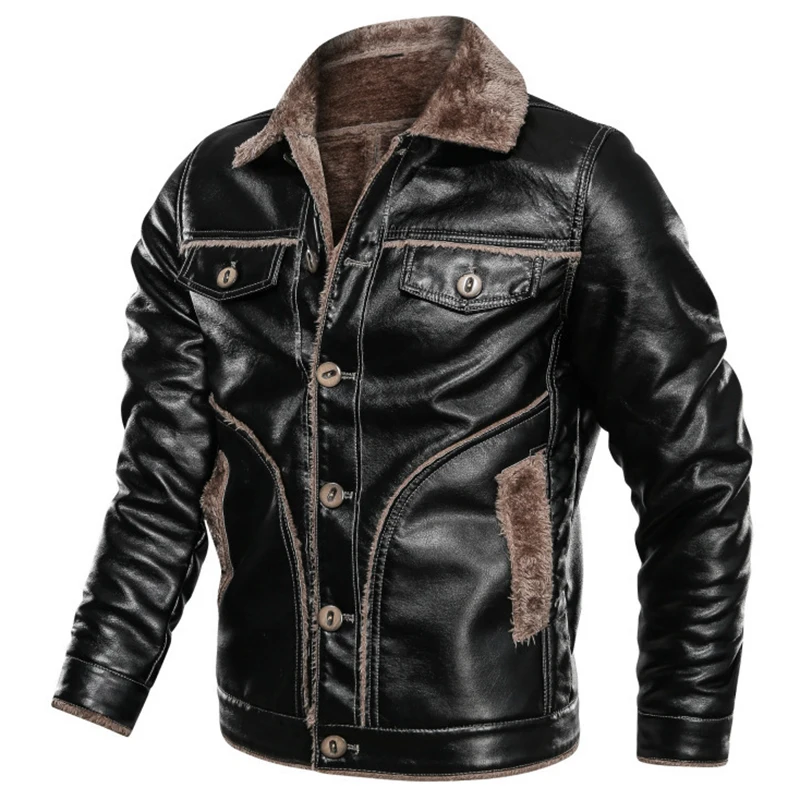 
New Arrivals Faux Fur Men Winter Thickening Warm Jaket Turn Down Collar Black Brown Motorcycle Leather Jackets 
