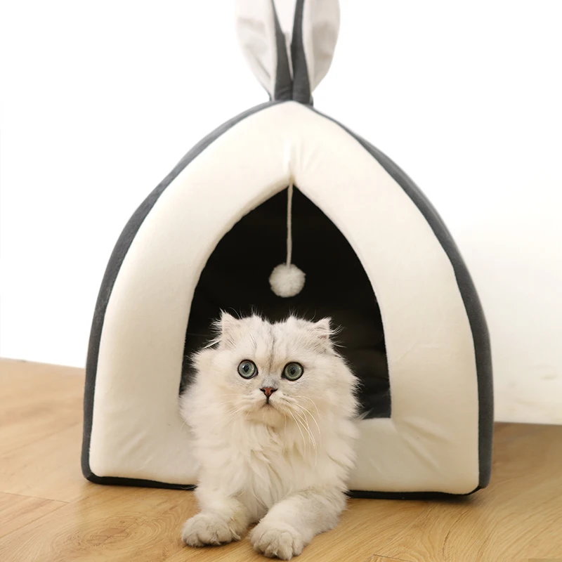 

Semi-closed Rabbit Shaped Cat Nest Super Soft Warm Cat Plush Cushions Wholesale Cute Kennel Supplies Cartoon Pet House, 2 color