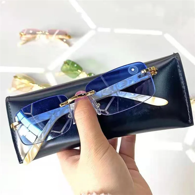 

Fashion rectangle sunglasses women rimless square custom logo acetate frame sunglasses