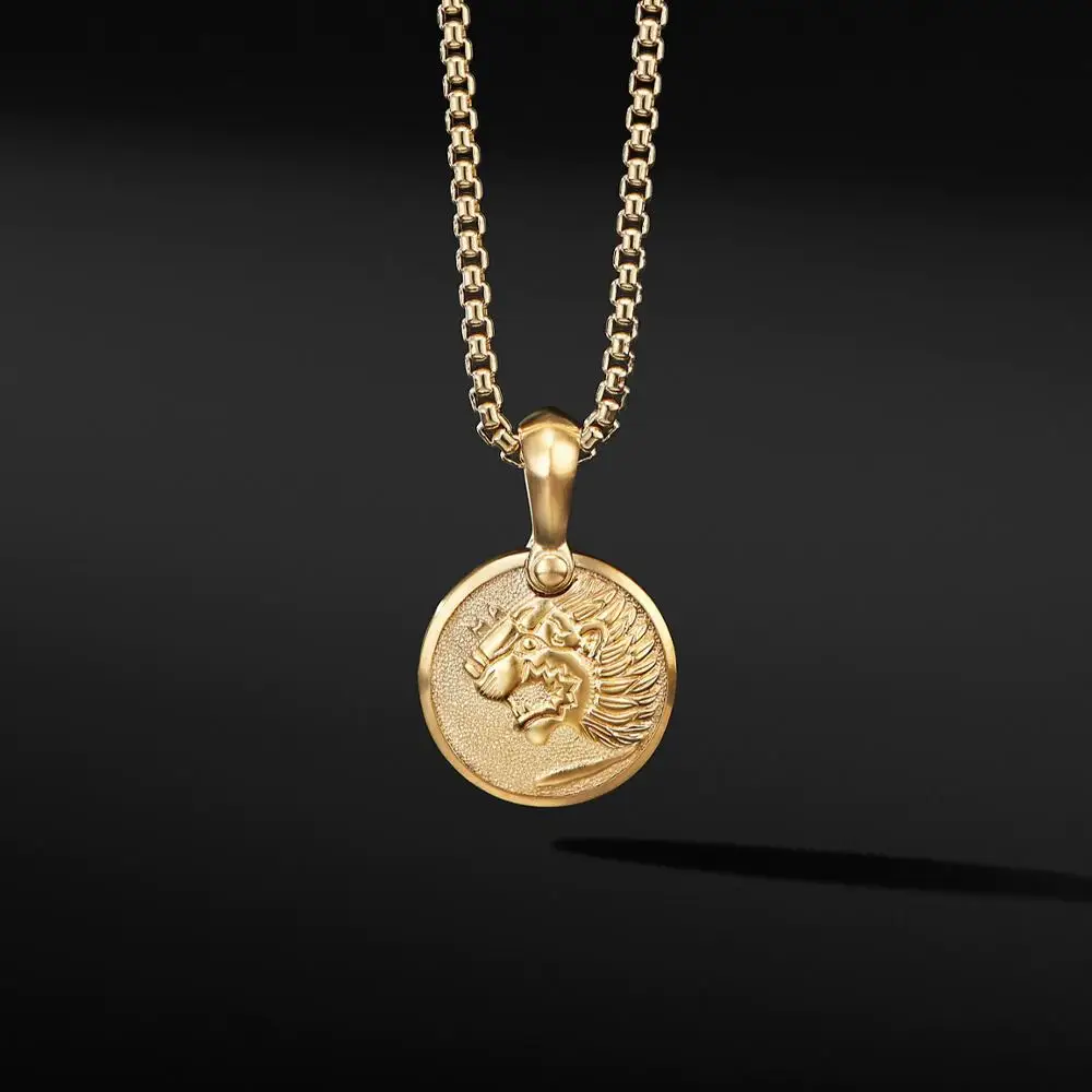 

Amulet Pendant Gold Lion Head Medallion Necklace For Men, Picture shows