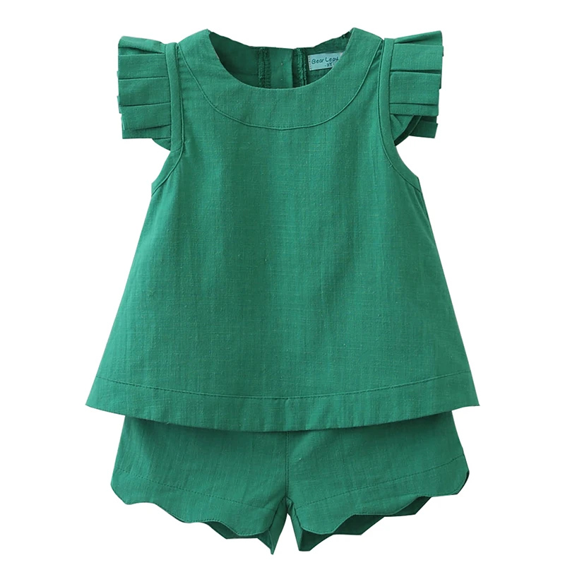 

Bear Leader Girls Clothing Sets Summer Sleeveless Green Solid T-shirt+Shorts 2Pcs kids cloths, Green and pink