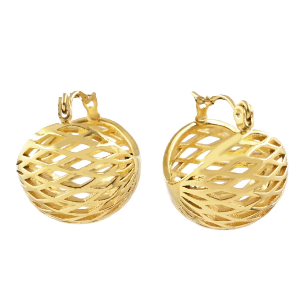 Matte Jewelry 18K Gold Plated Waterproof Gift Party Fashion Stainless Steel Hollow Thick Hoop Earrings Women