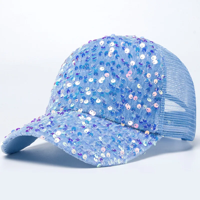 Summer Ladies Sporty Style Sequin Baseball Cap Breathable Mesh Sunscreen Hat Outdoor Fashion Trucker Hat