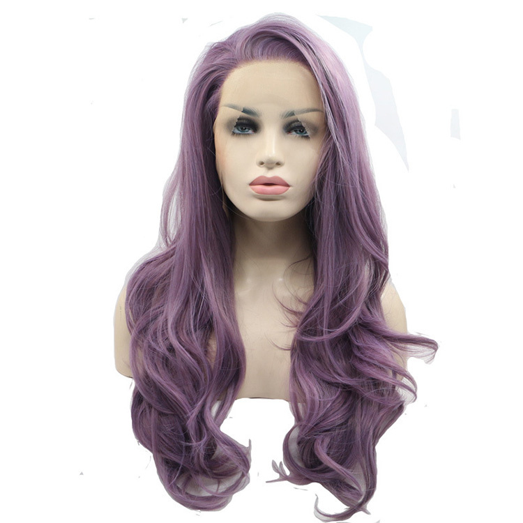

Whole Sale Hot Selling Women Hair Dama Perruque Synthetic Purple Lace Front Wig