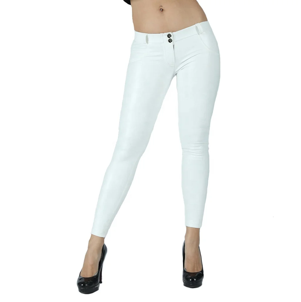 

Melody non-animal push up leather jeans high fashion vegan leather pants push up bull lift white leather pants womens