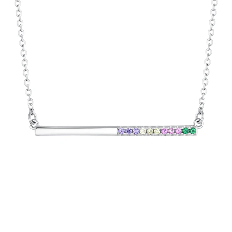 

Customize Women Trendy Minimalist Design Gift Rhodium Plated Cubic Zircon Multi Color Silver 925 Jewelry Colorful Stone Necklace