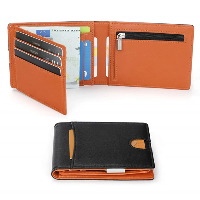 

2021 Fashion Trend Leather Slim Zipper Front Pocket RFID Men Wallets, Customized color