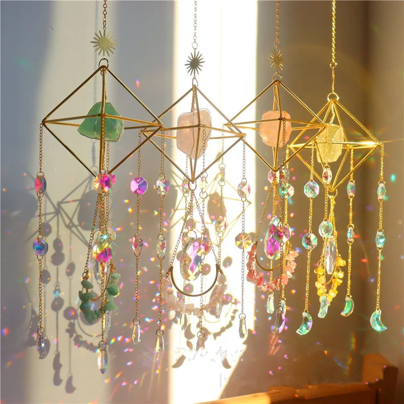 

Colored Gravel Sun Catchers for Outdoors Decoration Gardening Colorful Windchimes Living Room Bedroom Rainbow Crystal Suncatcher, 8 colors