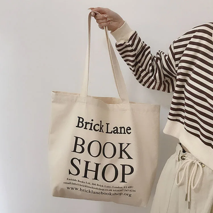 

YASEN Custom Women Canvas Shopping Bag Simple Books Bag Girls Cotton Cloth Shoulder Bags Eco Ladies Big Grocery Shopper Tote