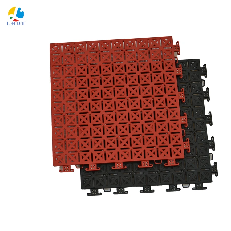 

high quality PP plastic decking floor suspended interlocking tiles basketball court decking carpets with buffer, 12 colors