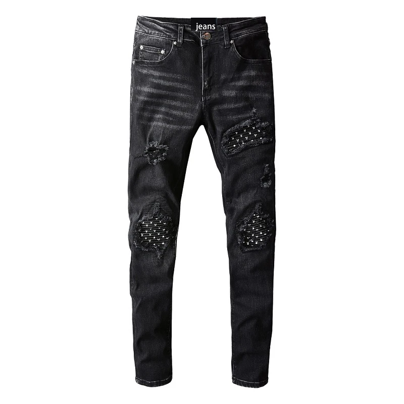 

Fashion New Design amirys paris Hot-sell ripped vintage Elastic Breathable Long Pants Men's Denim jeans
