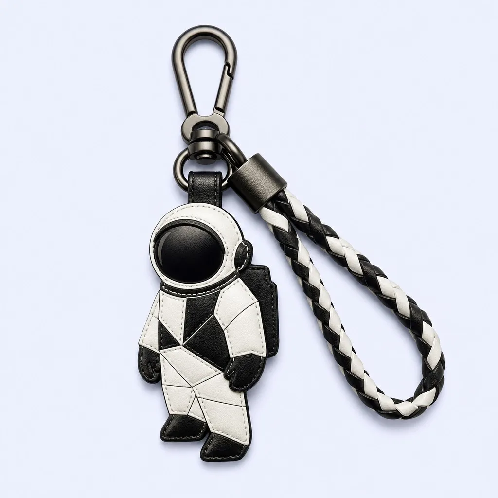 Geometric Astronaut Leather Keychain