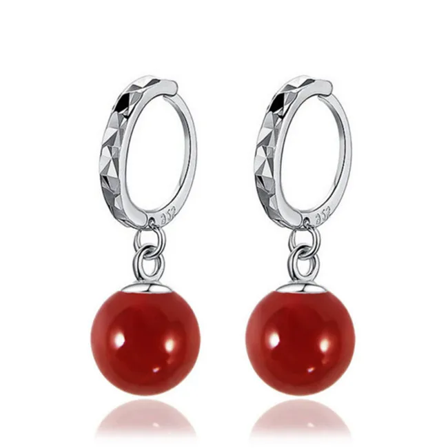 

Silver Women's Natural Black Red Onyx Korean Drop Earrings
