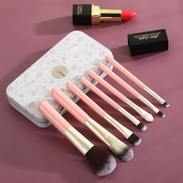 

BEAU FLY 7pcs Pink Makeup Brush Set Private Label Makeup Brush Set with Iron Box