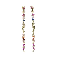 

rainbow cz dangle earring colorful baguette cubic zirconia gold plated fashion drop earrings