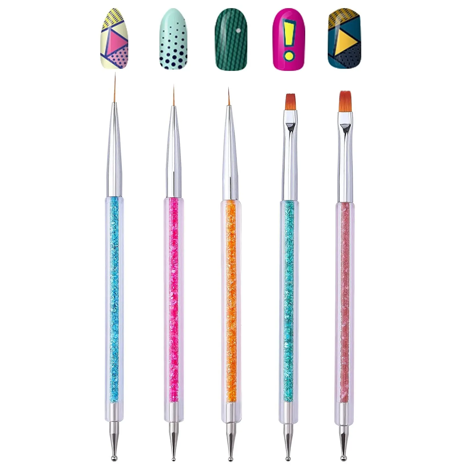 

Professional Nail Liner Tools Nail Art Brushes Double Ended Brush and Dotting Tool Kit Elegant Nail Pen Set with Shiny Handles