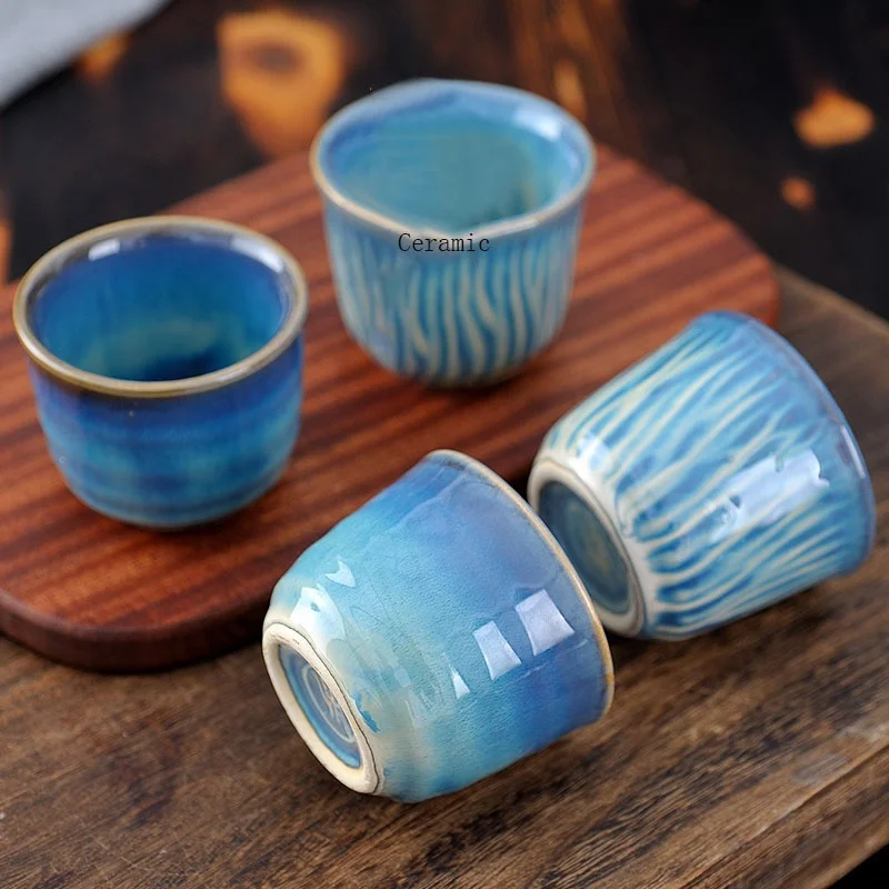 

Handmade tea single master cup blue Kiln change ceramic tea cup