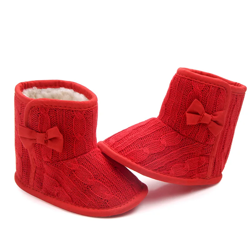 

New Anti -Skid Cute Bow Red Baby Girl Shoes Soft Sole Toddler Princess First Walker Velvet Plus Crib Shoes For Christmas