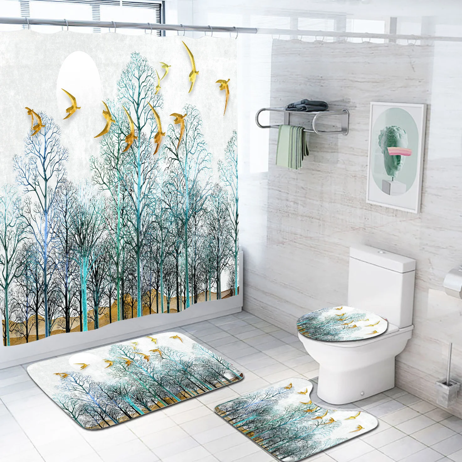 

Customized Size Bathroom Waterproof Polyester 3D digital printed shower curtain for home hotel, As color card