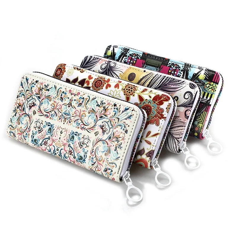 

2020 Latest Fashion Printed Multi-function High Capacity PU Leather Checkbook Clutch Long Women's Wallet for Women, 4 colors for choose